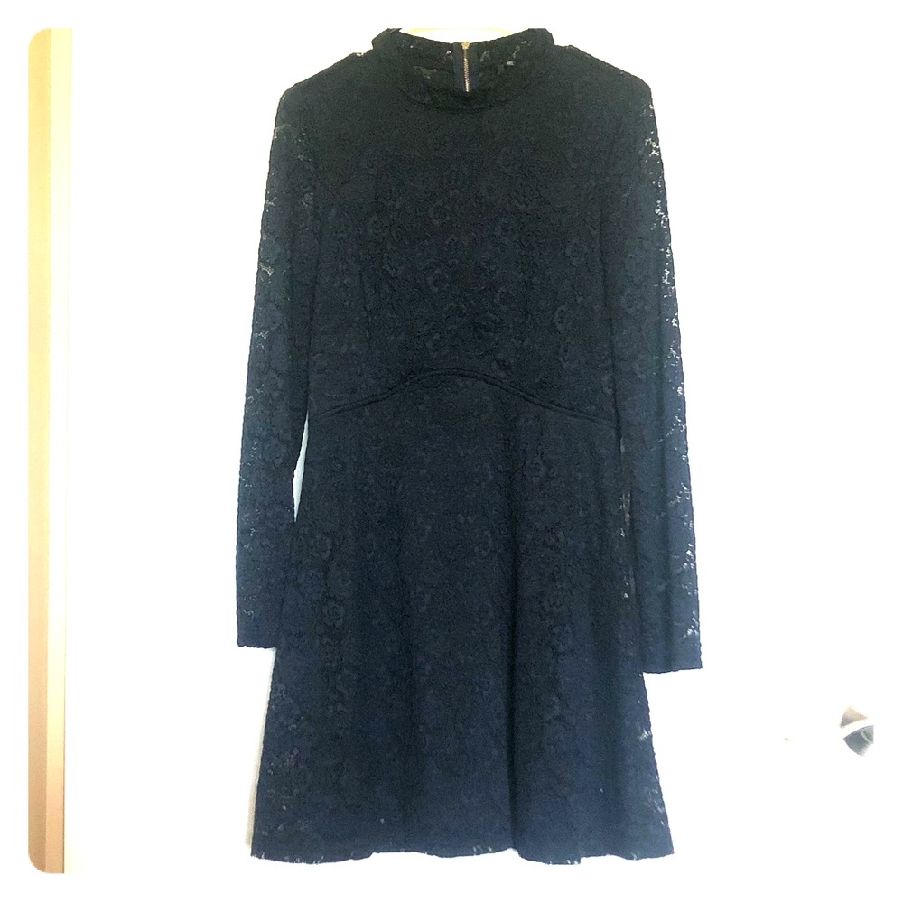 Long Sleeved Navy Lace Dress